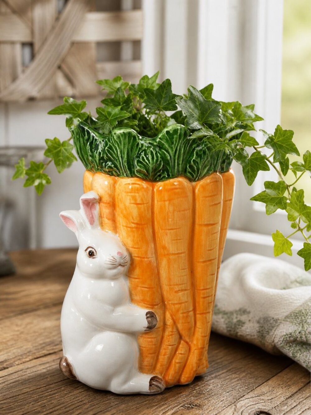 Vintage 1987 Omnibus Bunny Carrot Planter 7” Ceramic Easter Spring Decor